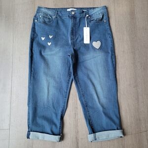 Carreli Blue Women's Angela Fit Cropped Jeans with Heart Detail